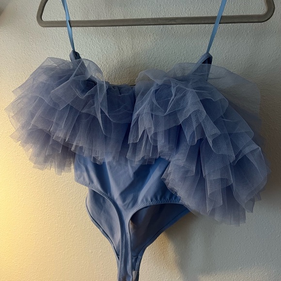 Free People Lavender Tulle Bodysuit | Size S | NWT | Off Shoulder Ruffle - Picture 3 of 4